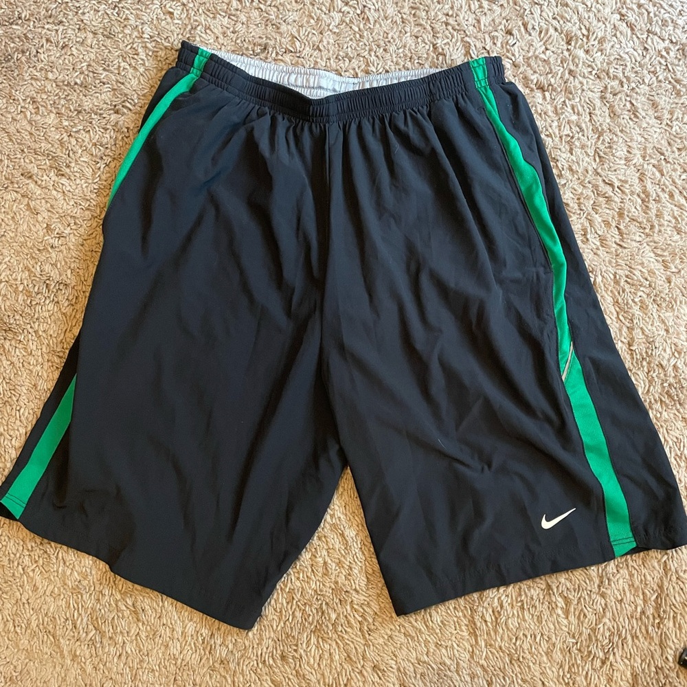 Nike Dri—Fit Men's Athletic Shorts in Black with Green Stripes